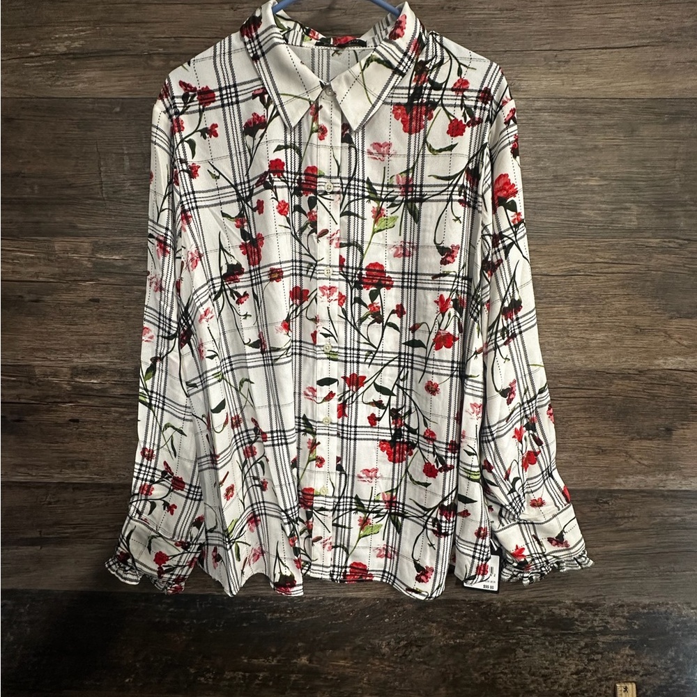 RACHEL Roy Black and White Notched Collar Button Down Blouse